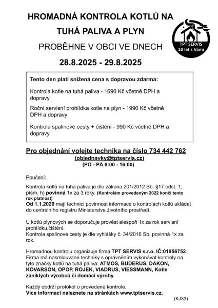 Kontroly kotlů 28.8.2025 29.8.2025 1